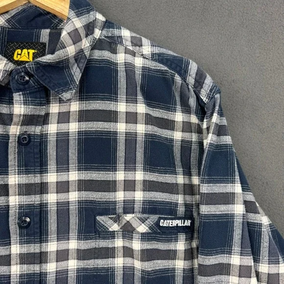 CAT Flannel Shirt Men's Size XL Blue Plaid Button Up Long Sleeve Workwear Casual - Picture 11 of 12